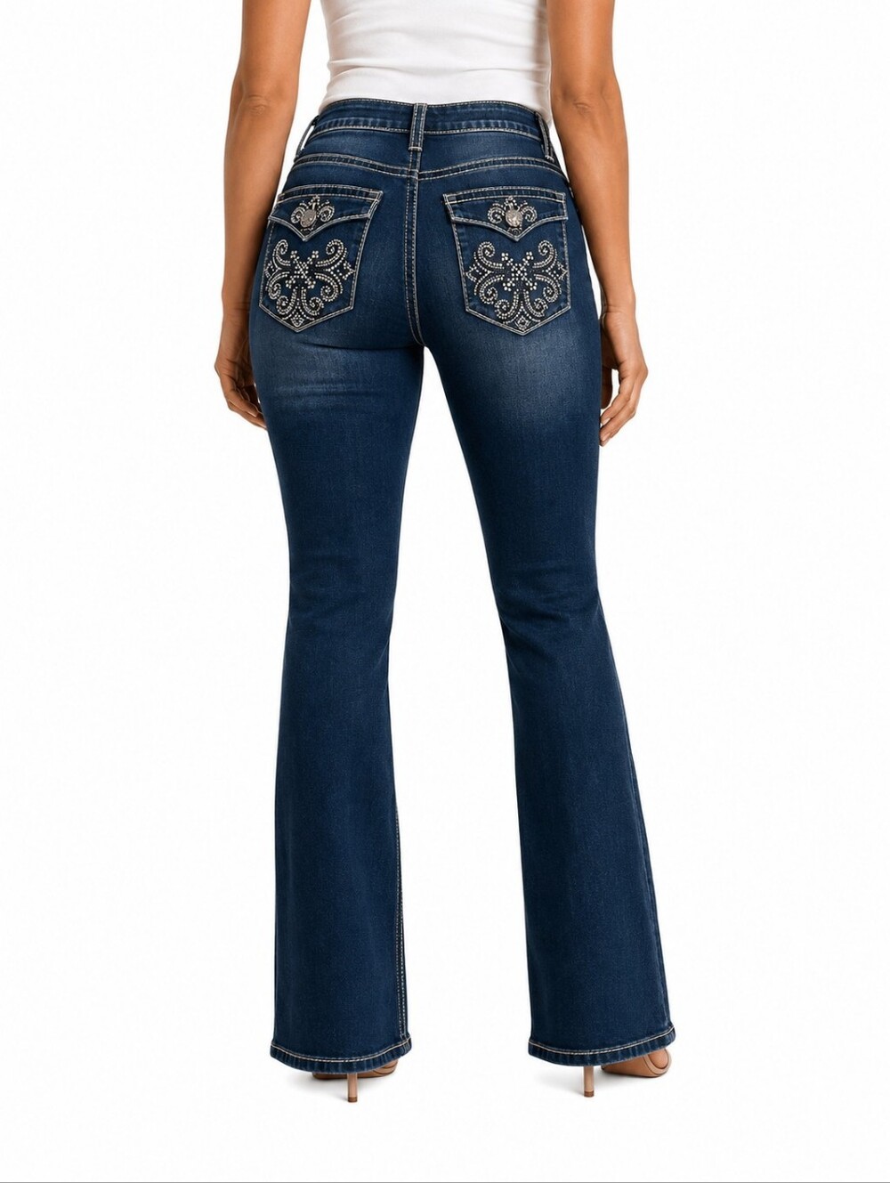 V Cristina Dark Wash Embellished Flare Bootcut Jeans 10